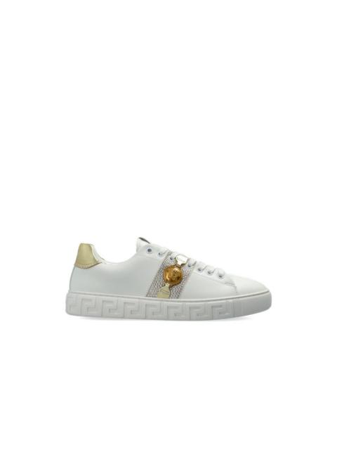 VERSACE VERSACE White Greca Leather Medusa Appliqué Sneakers New & A