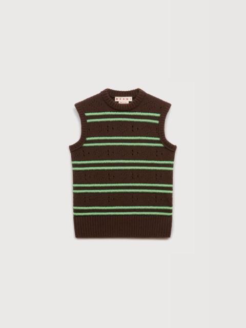 Marni BROWN CASHMERE VEST WITH OPENWORK KNIT