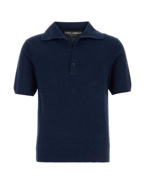 Dolce & Gabbana Dolce & Gabbana Men Navy Blue Cotton Blend Polo Shirt