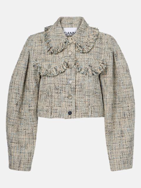 GANNI Cropped cotton tweed jacket