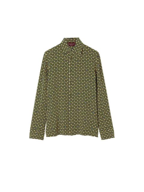 GUCCI GUCCI Gold/Dark Green Silk Shirt New & Authentic (Men's size