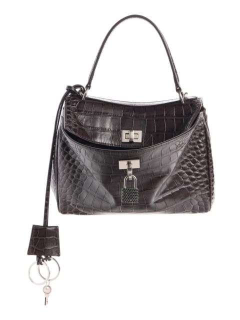 BALENCIAGA Balenciaga Rodeo Croc Embossed Leather Top Handle Bag in 2210 Espresso/Black at Nordstrom