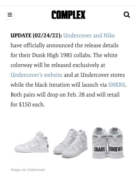 UNDERCOVER NiKE DUNK Hi 1985 UNDERCOVER STORE EXCLUSiVE CHAOS BALANCE