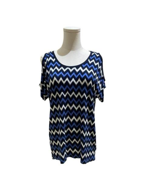 Michael Kors Blue Printed Top Blouse Cold Shoulder Lightweight SZ S NWT