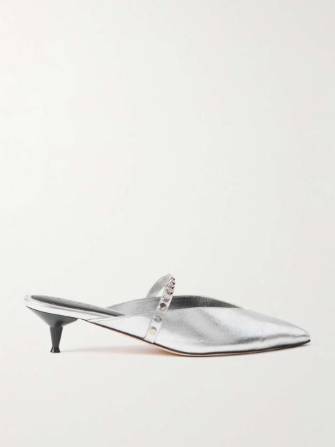 Revel studded metallic leather mules Silver