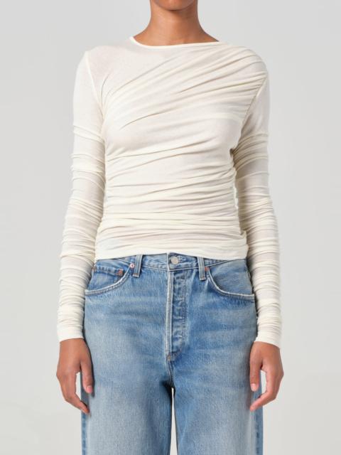 AGOLDE TANIA TWIST TEE IN OAT MILK