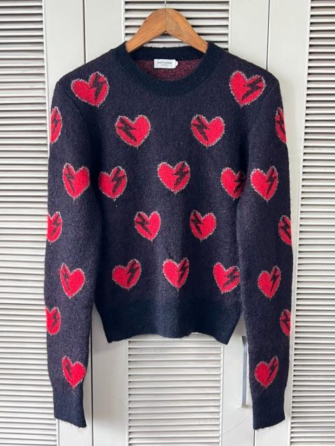SAINT LAURENT Saint Laurent black mohair sweater with heart and lightning bolt design