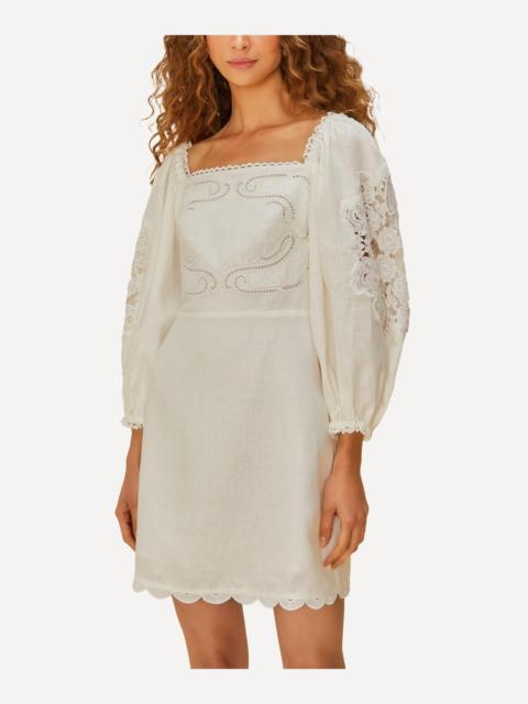 FARM RIO Off-White Embroidered Mini Dress