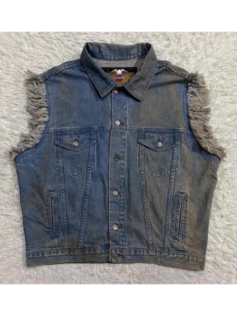 Harley Davidson Sleeveless Distressed Denim Trucker Jacket