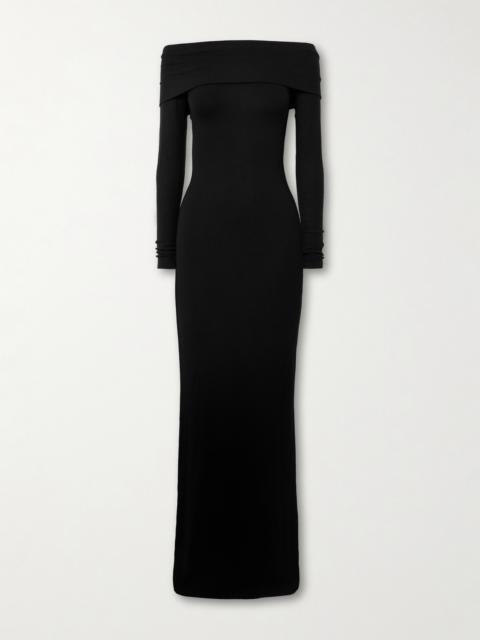 ÉTERNE Off-the-shoulder Ribbed Stretch-jersey Maxi Dress