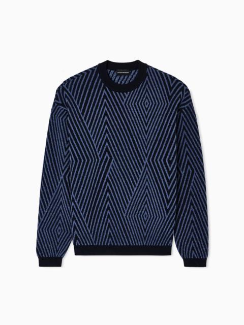 EMPORIO ARMANI VIRGIN WOOL-BLEND JUMPER WITH OP-ART JACQUARD WITH OVERSIZED DIAMONDS
