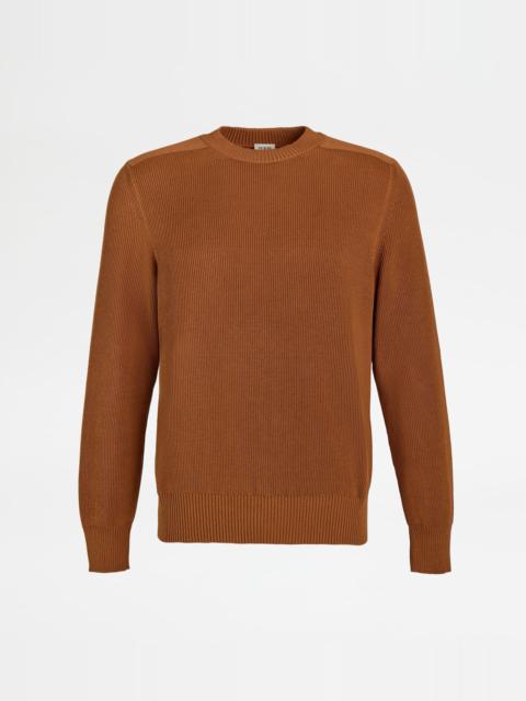 Tod's SILK BLEND ROUND-NECK PULLOVER - BROWN