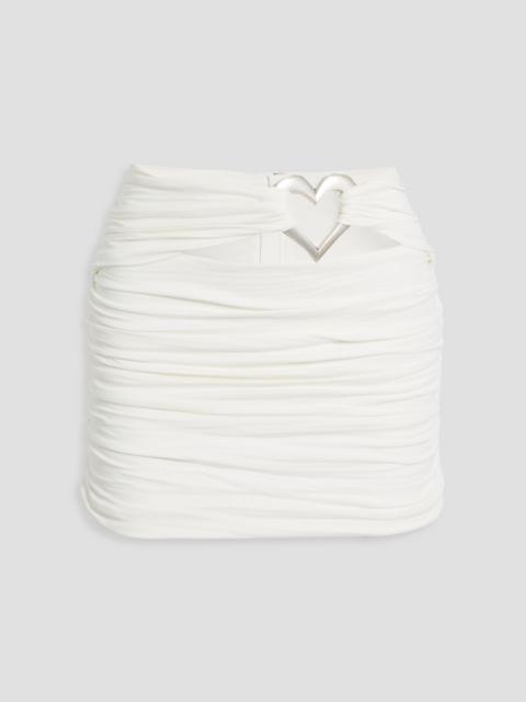 AREA Ruched embellished stretch-jersey mini skirt