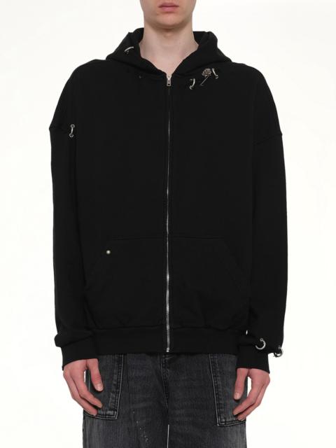 We11done Piercing Detail Zip-Up Hoodie in Black