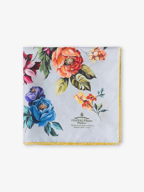 Prada Floral-print branded silk-twill scarf