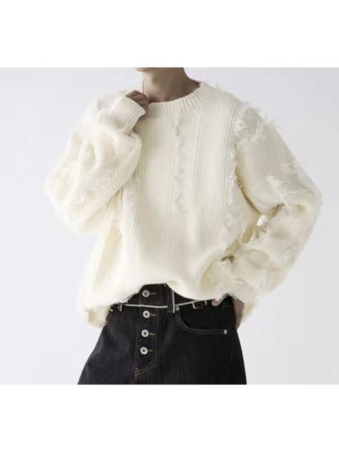 Other Designers Japanese Brand - Cream Ribbed Distressed Knit Sweater Fringed Grunge Jumper