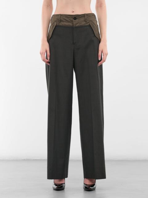 sacai Khaki Nylon-Wool Paneled Trousers