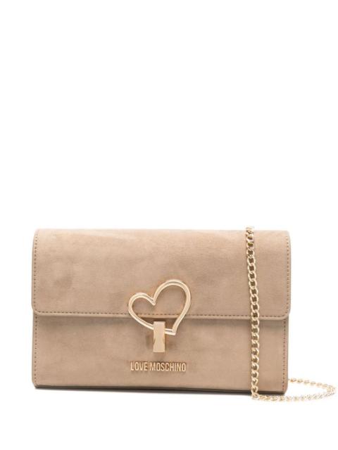 Moschino Love Moschino Heart-Shaped Clasp Suede Crossbody Bag
