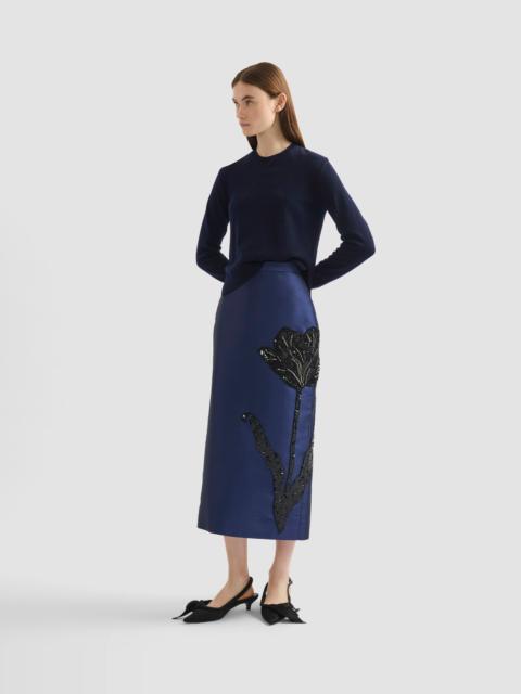 Erdem EMBELLISHED MIKADO PENCIL SKIRT