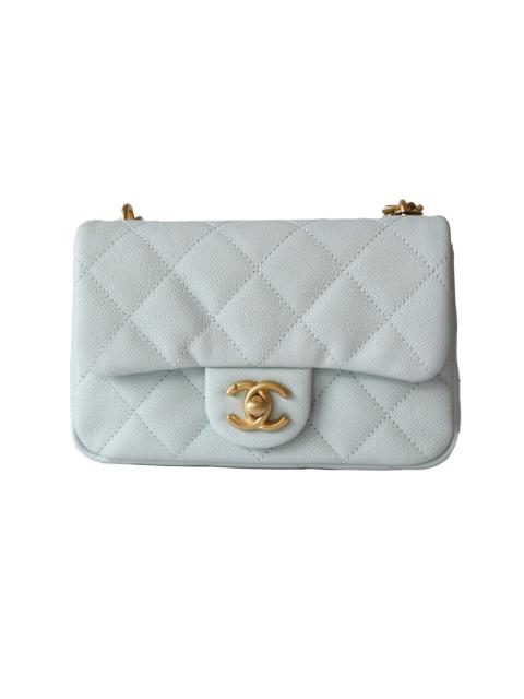 CHANEL Chanel Caviar Quilted Mini 24P Sweetheart Flap Bag Gold Hardware Light Blue
