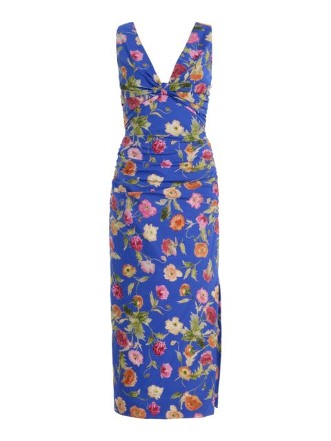 CAROLINA HERRERA Gathered Stretch-Cotton  Dress blue