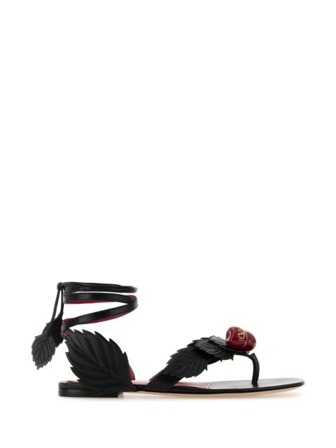 Valentino Black leather Cherryfic thong sandals