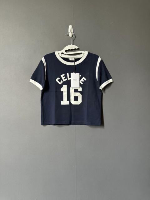 CELINE Celine blue and white color-blocked 16 short-sleeved shirt
