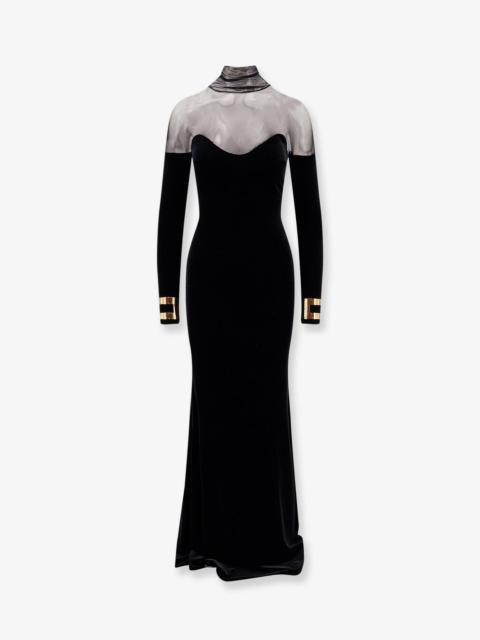ELISABETTA FRANCHI Elisabetta Franchi Red Carpet Velvet Long Dress Black