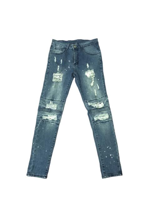 Other Designers Distressed Denim - JAPAN SKINNY RIPPED BLUE JEANS DISTRESSED DESIGN THRASH