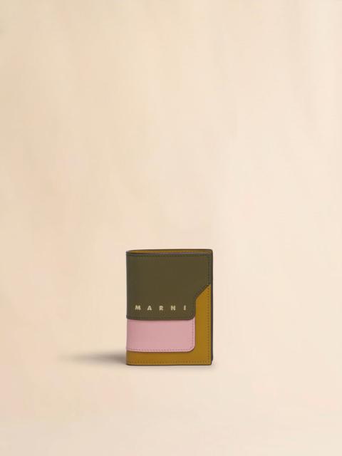Marni DEEP GREEN PINK AND MUSTARD SAFFIANO LEATHER BI-FOLD WALLET