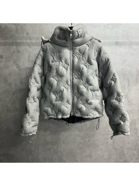 Louis Vuitton Louis Vuitton Grey Solid-Color Embossed Monogram Zip-Up Jacket with Stand Collar, Hood, and Down Fil