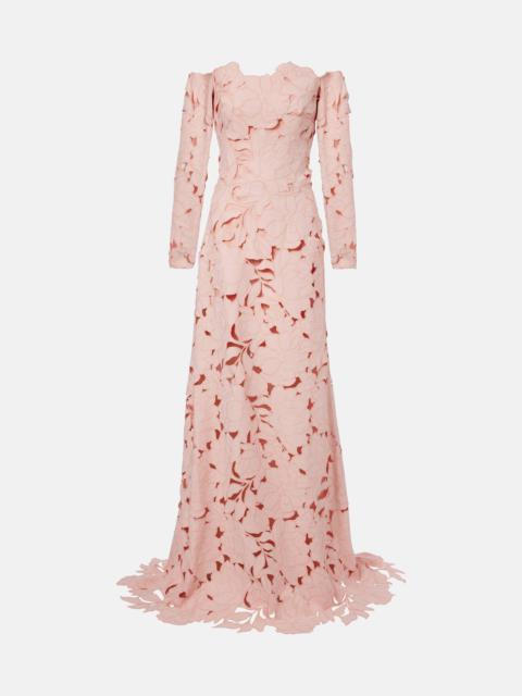COSTARELLOS Kasia floral off-shoulder lace gown