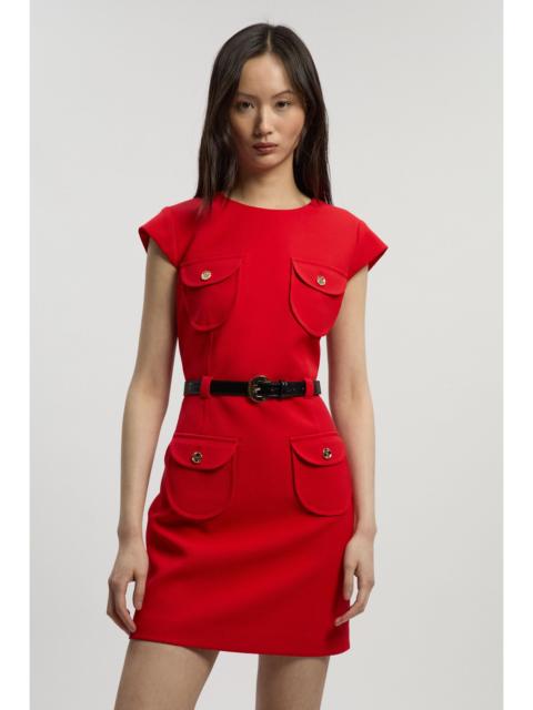 KAREN MILLEN Textured Compact Stretch Tailored Belted Mini Dress