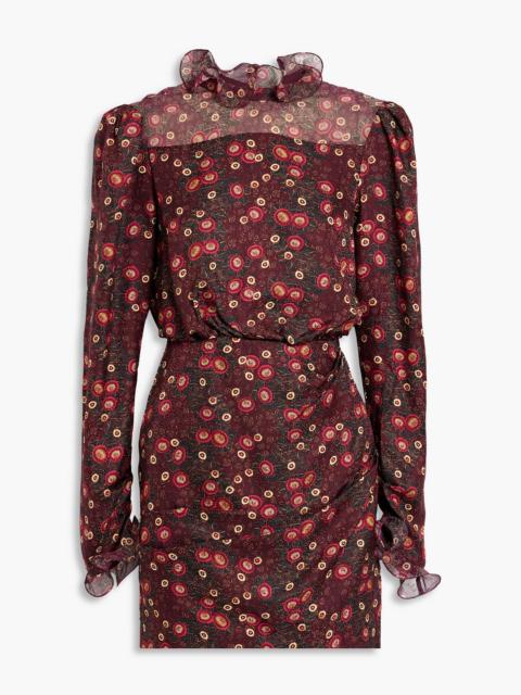 SALONI Dotty ruffled printed silk-georgette mini dress