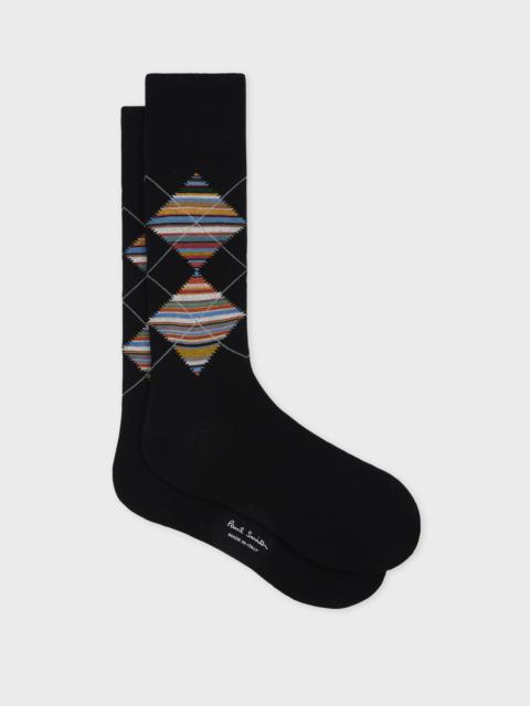 Paul Smith Black 'Signature Stripe' Argyle Socks