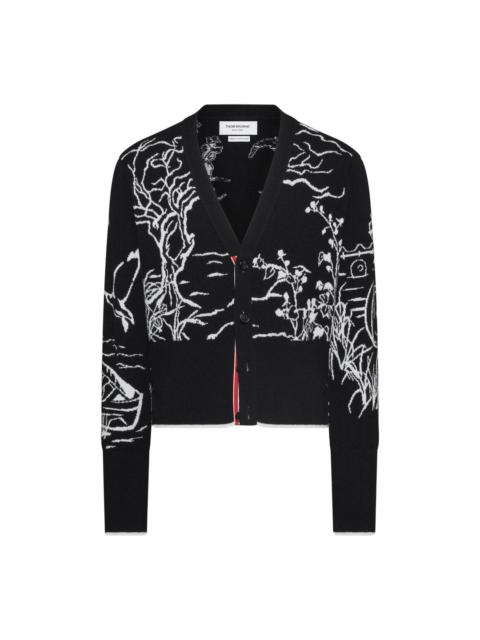 Thom Browne Scenic Jersey Intarsia Cashmere V Neck Cardigan Men