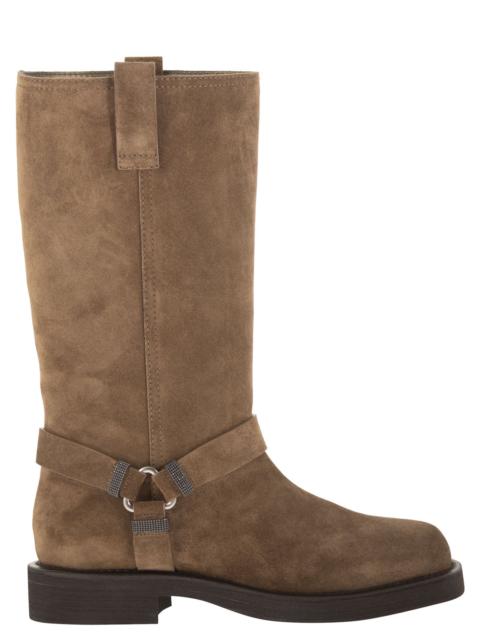 Brunello Cucinelli Brunello Cucinelli Women Suede Boots With Harness Strap And Ring Detail