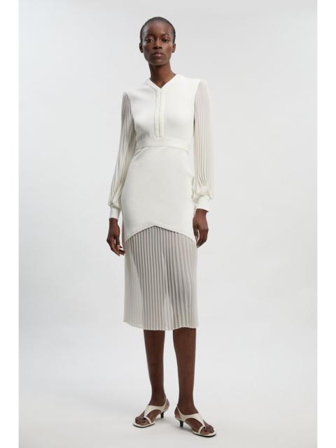 KAREN MILLEN Woven Sleeved Pleated Dress With Pu