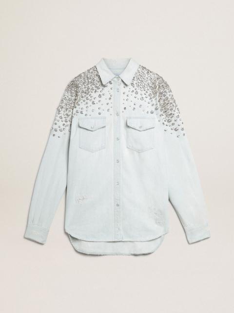 Golden Goose Women's bleached boyfriend shirt with cabochon crystals