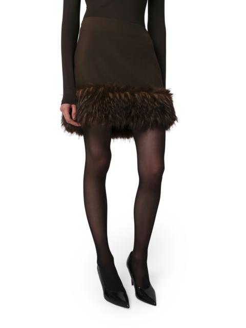 APPARIS Apparis Meadow Stretch Crepe Miniskirt with Faux Fur Trim in Dark Brown /Dark Brown at Nordstrom