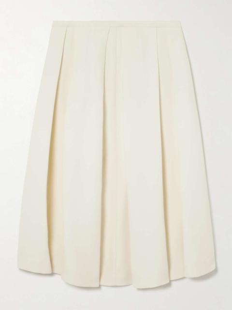 Pleated wool and silk-blend midi skirt Cream
