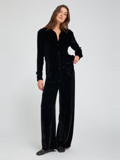 SPRWMN BLACK SILK WIDE LEG EASY PANTS
