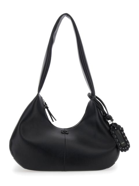 GANNI Ganni Women 'Bou Bag Hobo Medium' Black Shoulder Bag With Shoulder Strap And Removable Logo Patch In