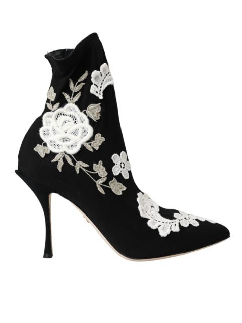 Dolce & Gabbana Dolce & Gabbana Black White Embroidery Slip On Boots Shoes