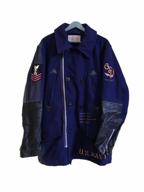 Other Designers Vintage - Vtg Avirex Naval Air Dale VF-14 Wool Leather Sleeve Jacket