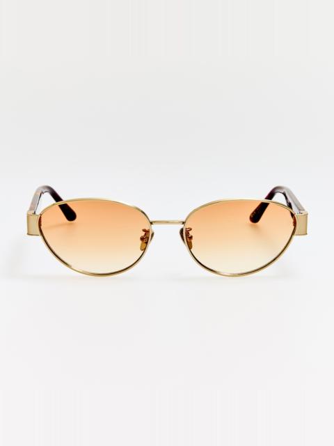 LINDA FARROW Sheri Sunglasses in 22K Gold and Camel