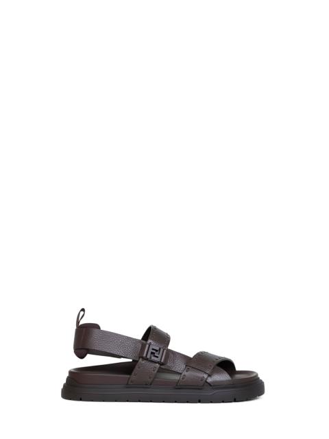 FENDI Fendi Men Dark Brown Cuoio Romano Leather Fendi Chunky Sandals