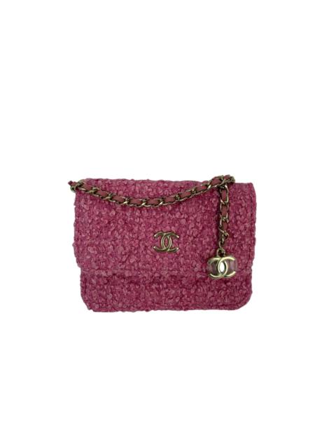 Chanel Tweed Quilted Mini Flap Pink Chain Waist Shoulder Bag