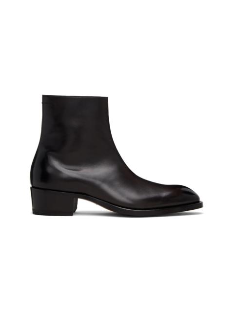 TOM FORD Black Burnished Leather Vincent Boots