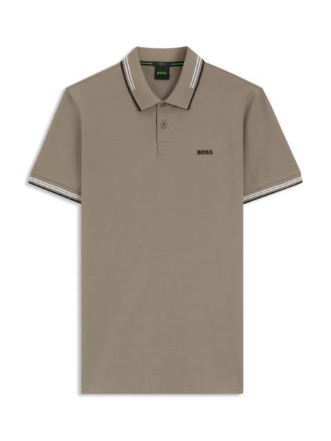 BOSS STRETCH-COTTON SLIM-FIT POLO SHIRT WITH BRANDING AND STRIPES